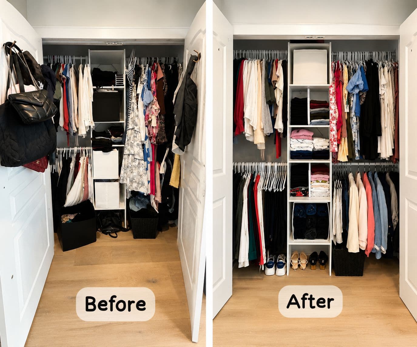 Closet organization before and after